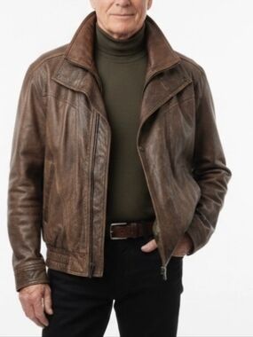 Wilsons Mens Aviator Leather Jacket Sz 2x Brown With Ink Spot Distressing READ